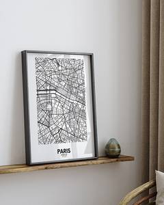 Afbeelding Map Of Paris massief beukenhout/acrylglas - zwart - 32 x 42 cm