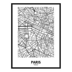 Quadro Map Of Paris Faggio massello / Vetro acrilico - Nero - 63 x 83 cm