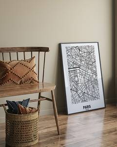 Bild Map Of Paris Buche Massiv / Acrylglas - Schwarz - 63 x 83 cm