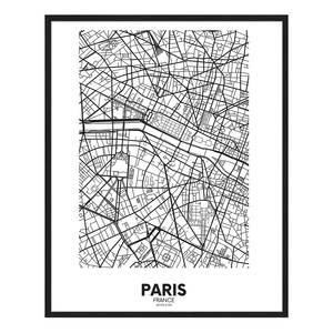 Afbeelding Map Of Paris massief beukenhout/acrylglas - zwart - 42 x 52 cm