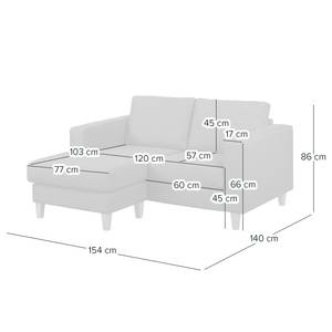 Hoekbank MAISON 1-zits + longchair Geweven stof Inas: Platinakleurig - Longchair vooraanzicht links