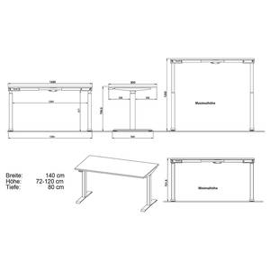 In hoogte verstelbaar bureau Jet Eikenhouten look/wit - Breedte: 140 cm