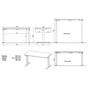 In hoogte verstelbaar bureau Jet Grafiet - Breedte: 140 cm