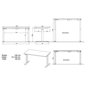 Höhenverstellbarer Schreibtisch Jet Kaschmir / Schwarz - Breite: 140 cm