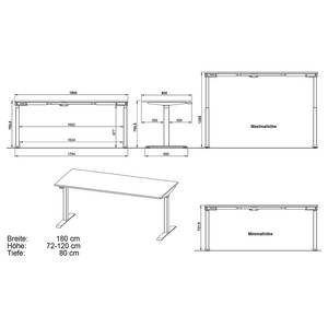 Höhenverstellbarer Schreibtisch Jet Graphit - Breite: 180 cm