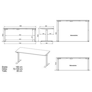 Höhenverstellbarer Schreibtisch Jet Kaschmir / Schwarz - Breite: 180 cm