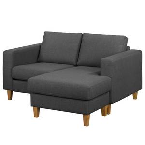 Ecksofa MAISON 1-Sitzer mit Longchair Webstoff Inas: Dunkelgrau - Longchair davorstehend rechts