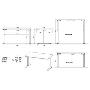 Höhenverstellbarer Schreibtisch Jet Graphit / Weiß - Breite: 140 cm