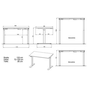 Bureau réglable en hauteur Jet Blanc / Noir - Largeur : 120 cm