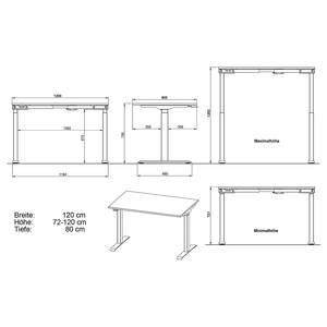 Bureau réglable en hauteur Jet Gris gaphite / Blanc - Largeur : 120 cm