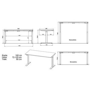 In hoogte verstelbaar bureau Jet Wit - Breedte: 160 cm