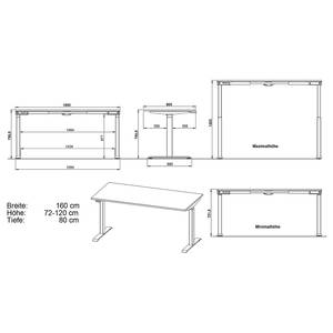 In hoogte verstelbaar bureau Jet Kasjmier/Zwart - Breedte: 160 cm