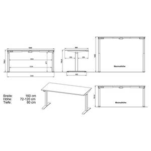 Bureau réglable en hauteur Jet Blanc / Noir - Largeur : 160 cm