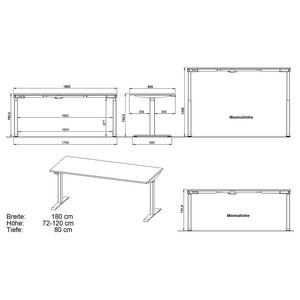 Höhenverstellbarer Schreibtisch Jet Weiß - Breite: 180 cm