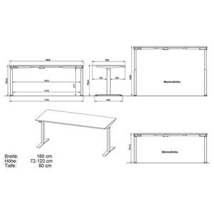 Höhenverstellbarer Schreibtisch Jet Graphit / Weiß - Breite: 180 cm