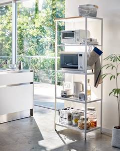 Étagère de cuisine Tower Rack Partiellement en frêne massif / Acier - Blanc - Hauteur : 170 cm