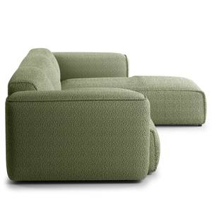 Hoekbank HUDSON 3-zits met chaise longue Bouclé Stof Bony: Mosgroen - Breedte: 317 cm - Longchair vooraanzicht rechts