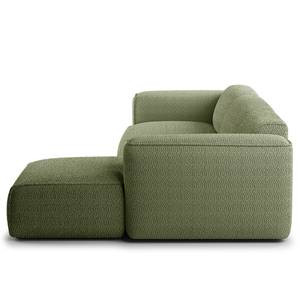 Ecksofa HUDSON 3-Sitzer mit Longchair Bouclé Stoff Bony: Moosgrün - Breite: 317 cm - Longchair davorstehend rechts