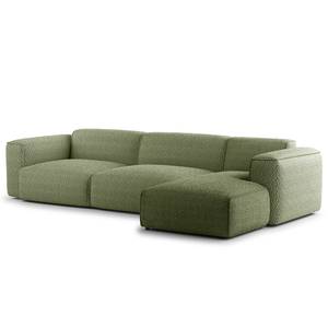 Ecksofa HUDSON 3-Sitzer mit Longchair Bouclé Stoff Bony: Moosgrün - Breite: 317 cm - Longchair davorstehend rechts