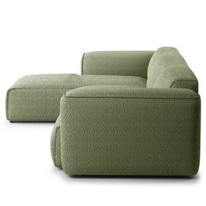 Ecksofa HUDSON 3-Sitzer mit Longchair Bouclé Stoff Bony: Moosgrün - Breite: 317 cm - Longchair davorstehend links