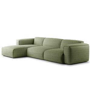 Hoekbank HUDSON 3-zits met chaise longue Bouclé Stof Bony: Mosgroen - Breedte: 317 cm - Longchair vooraanzicht links