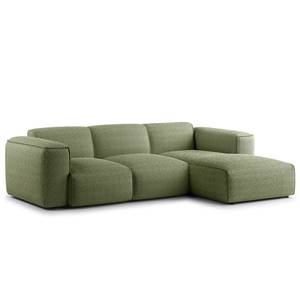 Divano angolare a 3 posti HUDSON Tessuto Bouclé Bony: verde muschio - Larghezza: 251 cm - Longchair preimpostata a destra