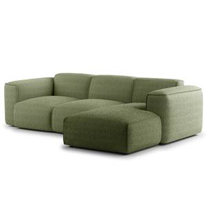 Divano angolare a 3 posti HUDSON Tessuto Bouclé Bony: verde muschio - Larghezza: 251 cm - Longchair preimpostata a destra