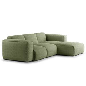 Divano angolare a 3 posti HUDSON Tessuto Bouclé Bony: verde muschio - Larghezza: 251 cm - Longchair preimpostata a destra