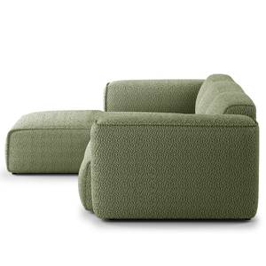 Ecksofa HUDSON 3-Sitzer mit Longchair Bouclé Stoff Bony: Moosgrün - Breite: 251 cm - Longchair davorstehend links