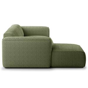 Ecksofa HUDSON 3-Sitzer mit Longchair Bouclé Stoff Bony: Moosgrün - Breite: 251 cm - Longchair davorstehend links