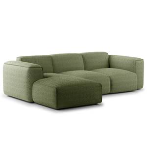 Ecksofa HUDSON 3-Sitzer mit Longchair Bouclé Stoff Bony: Moosgrün - Breite: 251 cm - Longchair davorstehend links