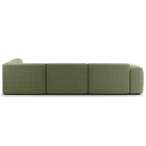 Ecksofa HUDSON 3-Sitzer mit Recamiere Bouclé Stoff Bony: Moosgrün - Longchair davorstehend rechts