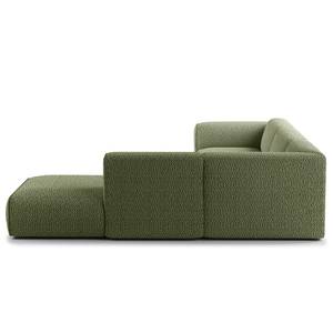 Ecksofa HUDSON 3-Sitzer mit Recamiere Bouclé Stoff Bony: Moosgrün - Longchair davorstehend rechts