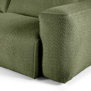 Ecksofa HUDSON 3-Sitzer mit Recamiere Bouclé Stoff Bony: Moosgrün - Longchair davorstehend links