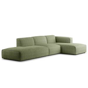 Divano angolare con chaise longue HUDSON Tessuto Bouclé Bony: verde muschio - Longchair preimpostata a destra