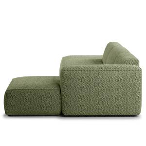 Ecksofa HUDSON mit Chaiselongue Bouclé Stoff Bony: Moosgrün - Longchair davorstehend rechts