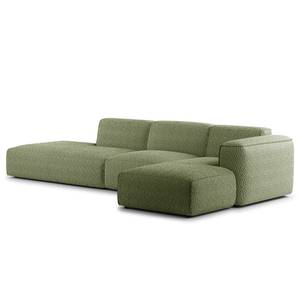 Divano angolare con chaise longue HUDSON Tessuto Bouclé Bony: verde muschio - Longchair preimpostata a destra