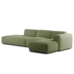 Hoekbank HUDSON met chaise longue Bouclé Stof Bony: Mosgroen - Longchair vooraanzicht rechts