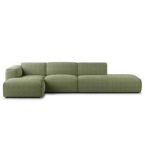 Divano angolare con chaise longue HUDSON Tessuto Bouclé Bony: verde muschio - Longchair preimpostata a sinistra