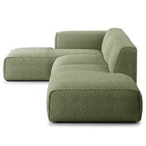 Divano angolare con chaise longue HUDSON Tessuto Bouclé Bony: verde muschio - Longchair preimpostata a sinistra