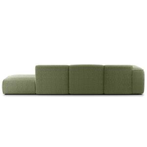 Divano angolare con chaise longue HUDSON Tessuto Bouclé Bony: verde muschio - Longchair preimpostata a sinistra