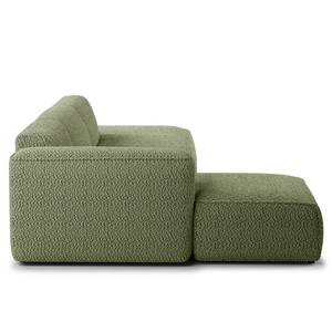 Divano angolare con chaise longue HUDSON Tessuto Bouclé Bony: verde muschio - Longchair preimpostata a sinistra