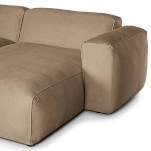 Ecksofa HUDSON mit Chaiselongue Cordstoff Snor: Taupe - Longchair davorstehend rechts