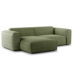 Ecksofa HUDSON 1,5-Sitzer mit Longchair Bouclé Stoff Bony: Moosgrün - Longchair davorstehend links