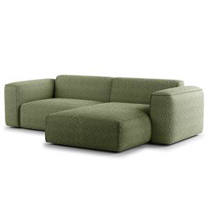 Hoekbank HUDSON 1,5-zits + chaise longue Bouclé Stof Bony: Mosgroen - Longchair vooraanzicht rechts