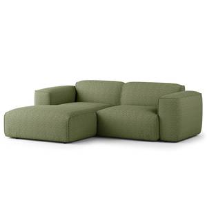 Divano con chaise longue XL HUDSON Tessuto Bouclé Bony: verde muschio - Longchair preimpostata a sinistra
