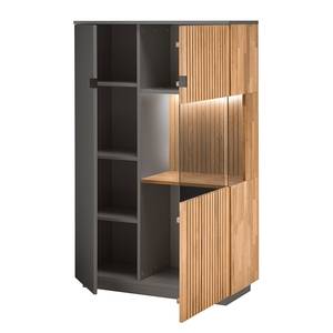 Highboard Lazori - 92 cm deels massief eikenhout - Bianco eikenhout - Grijs - Glazendeur rechts