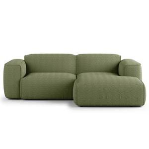 Hoekbank HUDSON met XL-chaise longue Bouclé Stof Bony: Mosgroen - Longchair vooraanzicht rechts