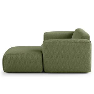 Canapé d’angle HUDSON avec méridienne XL Tissu Bouclé Bony: Vert mousse - Méridienne courte à droite (vue de face)