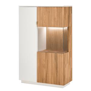 Highboard Lazori - 92 cm deels massief eikenhout - Bianco eikenhout - Wit - Glazendeur rechts